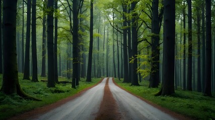 Naklejka premium : Exploring Forest Roads Amidst Colorful Leaves and Trees.