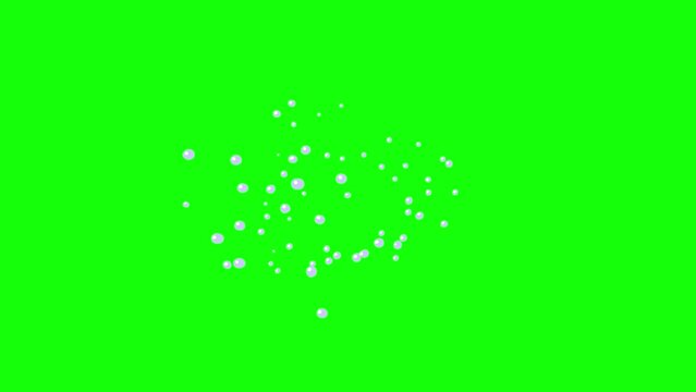 Cartoon bubbles horizontal version greenbox. Good for adding for animation of a sea animal like fish or octopus. Seamless loop green screen.