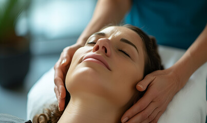 Woman Receiving Craniosacral Therapy in Clinic