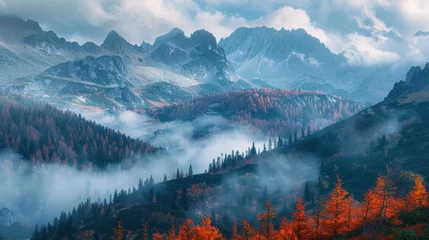 Fotobehang Mountain range with trees in foreground © 2rogan