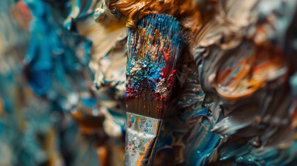 Extreme close-up of a paintbrush handle covered in layers of dried paint, showcasing the artist's dedication and passion. - Powered by Adobe