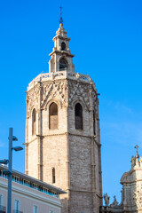 Valencia cathedral on Plaza de la Virgen Town Square in Valencia, Spain