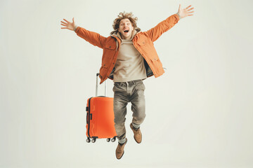 Man Jumping in Air With Suitcase