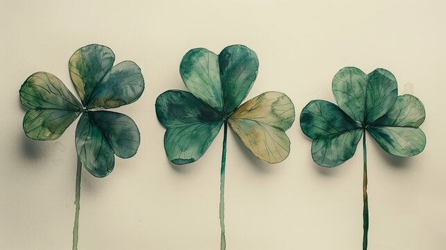 Greeting card with a holiday sign and watercolor clover leaf on a white background for St. Patrick's Day.