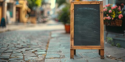An Empty Chalkboard Menu Awaits the Daily Specials Outside a Quaint Street-Side Bistro, Generative AI