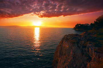 scenic morning view, amazing croatian coast, Croatia, Europe, Adriatic sea, coast near Zadar...