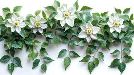 Set of passiflora (passionflower) branches isolated on white background. Beautiful flower.