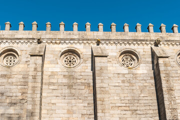 Wall of the Cathedral Dated in the XII Century Dedicated to the Virgin Mary in Evora, Portugal