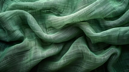 Fabric with folds and wrinkles in green background