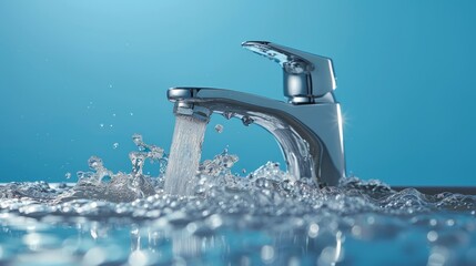 Water flowing from modern faucet