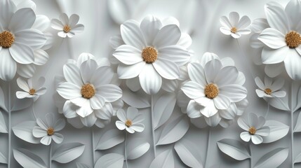 The seamless pattern of white 3D paper flowers, circles, wallpaper