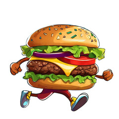 Cartoon cheeseburger running, illustration.  - 781634003