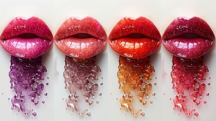 The lip glosses are isolated on white. The lip gloss is smudged on the sample... - obrazy, fototapety, plakaty