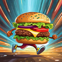 Cartoon cheeseburger running, illustration. - 781634015