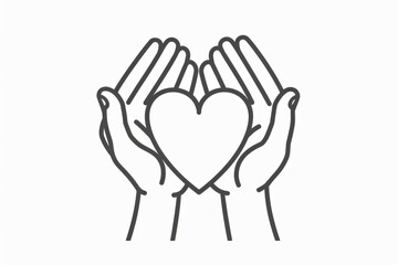 Obraz premium simple line icon of hands holding a heart, white background, monochrome Generative AI