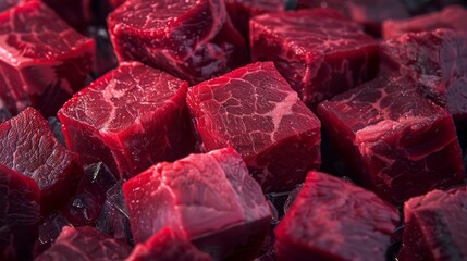 Fresh raw steak cubes with visible marbling