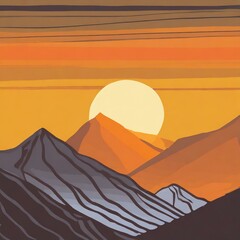 background, dusk, sun, sunset, mountain, crisp and clear, gradation