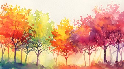 Obraz na płótnie Canvas Colorful illustration of trees. Watercolor art. Horizontal panorama