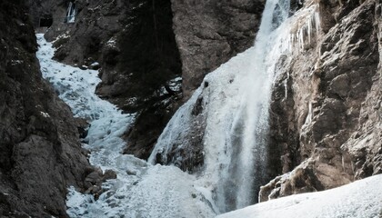 Fototapeta na wymiar climbing a frozen waterfall over the pettorina river in serrai di sottoguda marmolada mountain group dolomites veneto italy europe