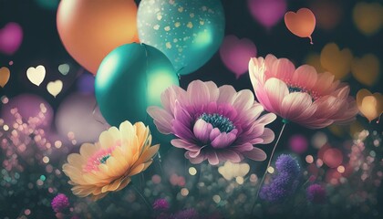 best friends forever background illustration happy friendship concept colorfull and flowery template have flowers and balloons
