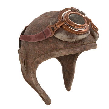 3D rendered vintage pilot helmet with goggles isolated on transparent background  