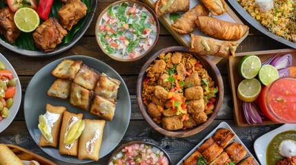 Table with assorted plates of food