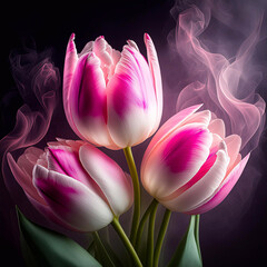 Makro kwiaty, różowe tulipany. Tapeta kwiatowa. Dekoracja ścienna. Bukiet kwiatów tulipanów. Abstrakcyjne kwiaty - obrazy, fototapety, plakaty