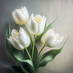 Wiosenne kwiaty, białe tulipany. Tapeta kwiatowa. Dekoracja ścienna. Bukiet kwiatów tulipanów. Abstrakcyjne kwiaty