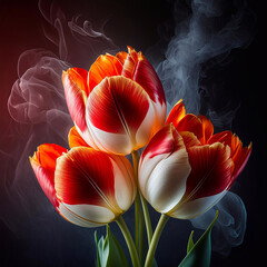 Wiosenne makro kwiaty, czerwone tulipany. Tapeta kwiatowa. Dekoracja ścienna. Bukiet kwiatów tulipanów. Abstrakcyjne kwiaty - obrazy, fototapety, plakaty