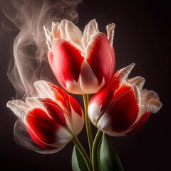 Wiosenne kwiaty, czerwone tulipany. Tapeta kwiatowa ścienna, dekoracja. Bukiet kwiatów tulipanów. Abstrakcyjne kwiaty