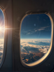 The view from the airplane window, of the sky