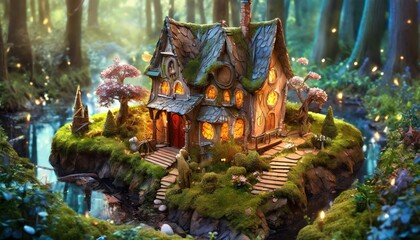 3d isometric illustration dream world of cute gnome royal house in a magical forest fairytale colorful kingdoms for comic book - obrazy, fototapety, plakaty