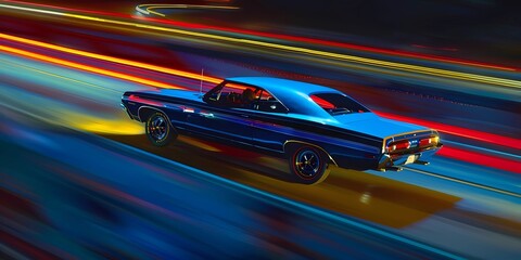 muscle car illustration, motors, roadtrips, ai image of cars