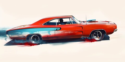 Fototapeta na wymiar muscle car illustration, motors, roadtrips, ai image of cars