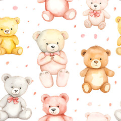 Obraz premium Cute Teddy Bears in Watercolor Sketches