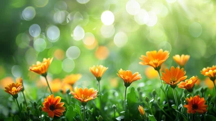 Foto op Plexiglas A field of orange flowers with a blurry background, AI © starush