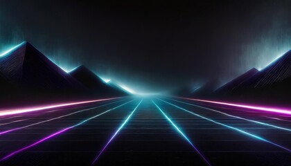 retro cyberpunk style 80s sci fi background futuristic with laser grid landscape digital cyber surface style of the 1980 s 3d illustration - obrazy, fototapety, plakaty