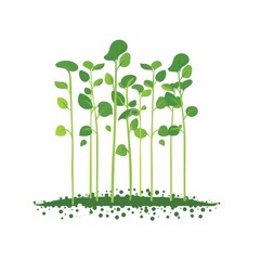 Greenery sprouts illustration with dotted soil line on a plain background. Botanical vector graphic for eco concepts.