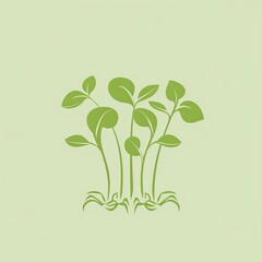 Illustration of three stylized green plants signifying growth and ecology. Simple graphic symbolizing environmental conservation