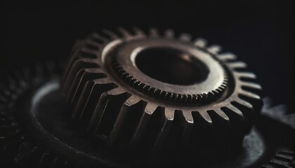 abstract 3d gear on dark background concept of gear mechanics and cog mechanics