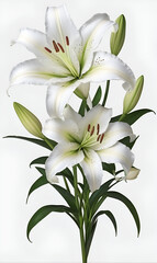 White lily flowers on a white background