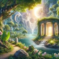 Garden of Eden or Garden of God, the Terrestrial Paradise. GenesisHD AND 3D PIC beautiful nature seen