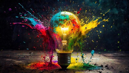 idea bulb with colorful splashes