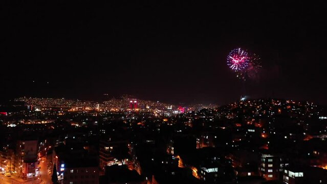 Fireworks Exploding in Izmir City