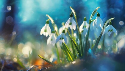 snowdrops early spring blue sky copy wallpapers banner hd design