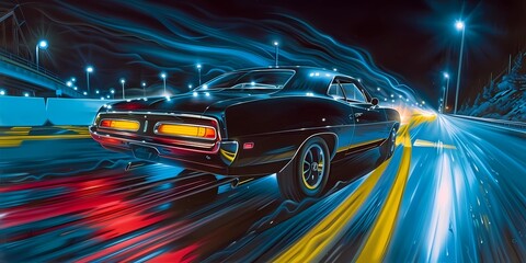 muscle car illustration, motors, roadtrips, ai image of cars