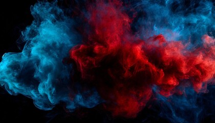 dense multicolored smoke of red and blue colors on a black isolated background