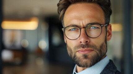 A man with glasses and a beard is looking at the camera, AI