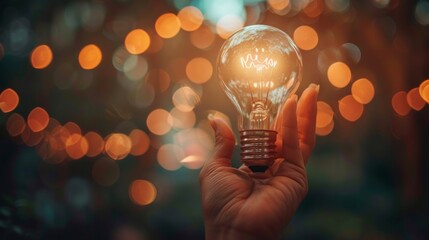 A person holding a light bulb with lights around it, AI