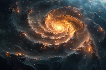 Foto op Canvas mystical galaxy swirl, glowing cosmic lights in deep space © Belho Med